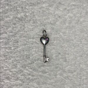 Tiffany Co. Silver Pink Sapphire Heart Key Pendant